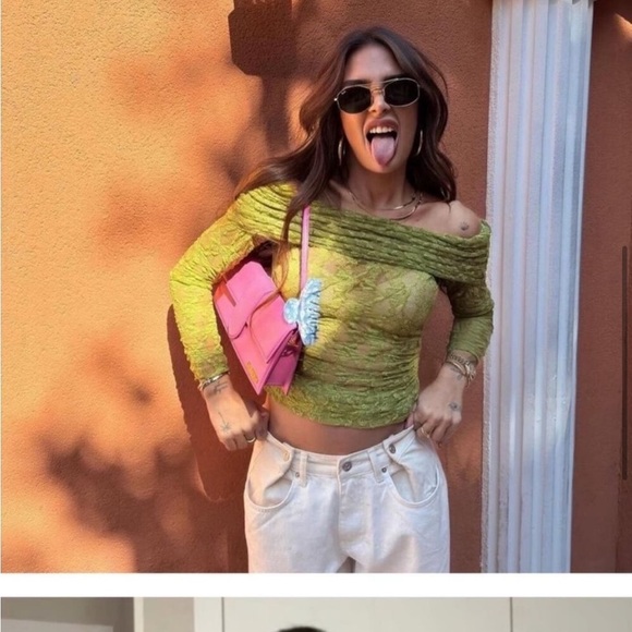 NWT Zara off the shoulder green lace top blogger fav size S - Picture 1 of 14